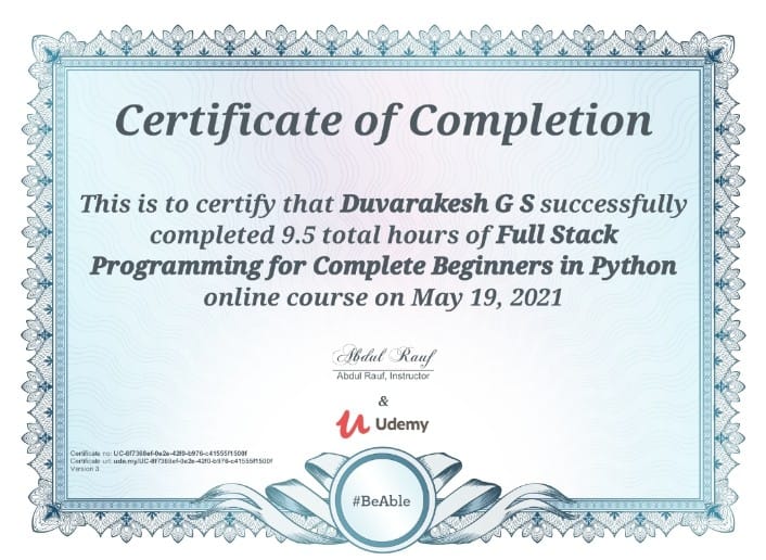 Certifications & Internships | Duvarakesh